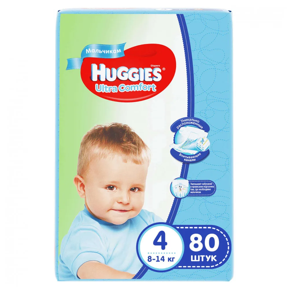 Подгузники Huggies Ultra Comfort для мальчиков 4(8-14 кг) 80 шт