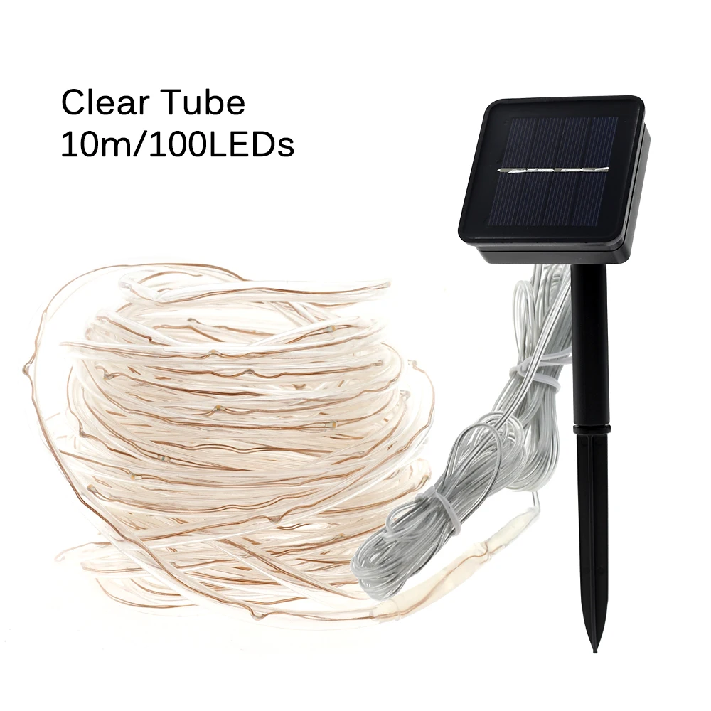 Clear Tube Уличный светодиодный фонарь на солнечной батарее, водонепроницаемый шланг, красочная гирлянда для рождества, вечерние, свадебные, новогодние, елочные украшения, 10 м - Испускаемый цвет: Clear Tube