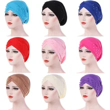 Женская свободная эластичная мешковатая шляпа шапочка с эластичной отделкой бисером тюрбан с узлом шляпы TOSQD0074