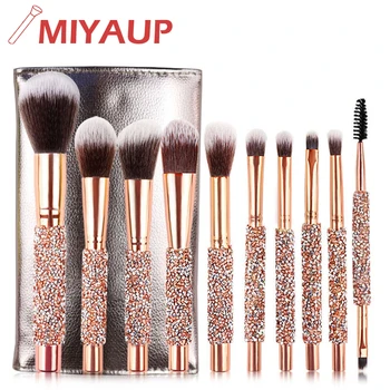 

Miyaup 2020 new style diamond handle rose gold ferrule cosmetics brush set softest synthetic makeup brushes