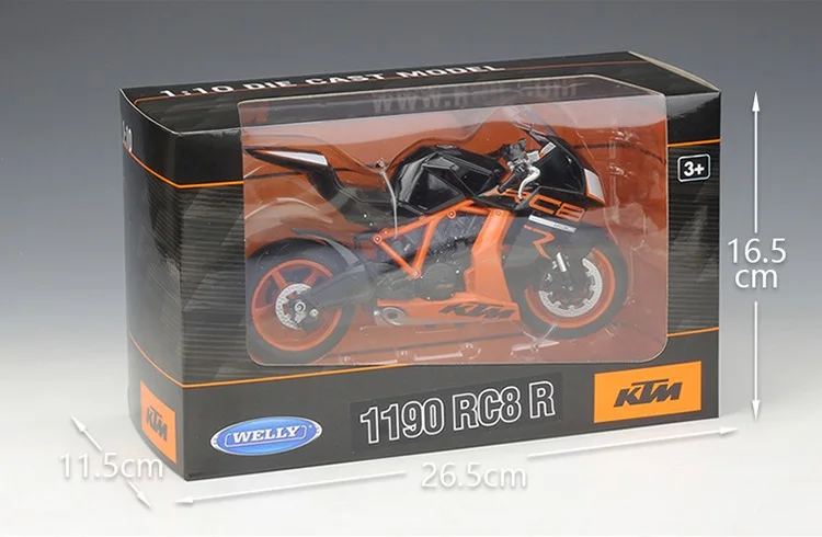 Welly 1:10 KTM 1190 RC8 R черный оранжевый литой мотоцикл