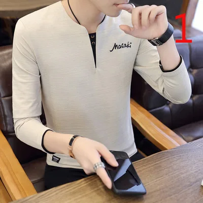 

Casual long-sleeved T-shirt male autumn handsome Slim wild round neck shirt Korean version