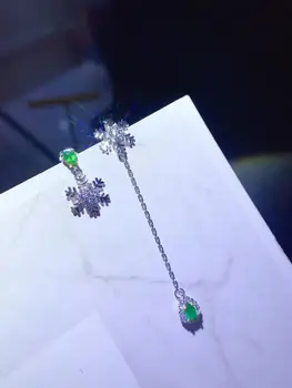 

New Natural Emerald Earrings 925 Silver Lady Snowflake Style