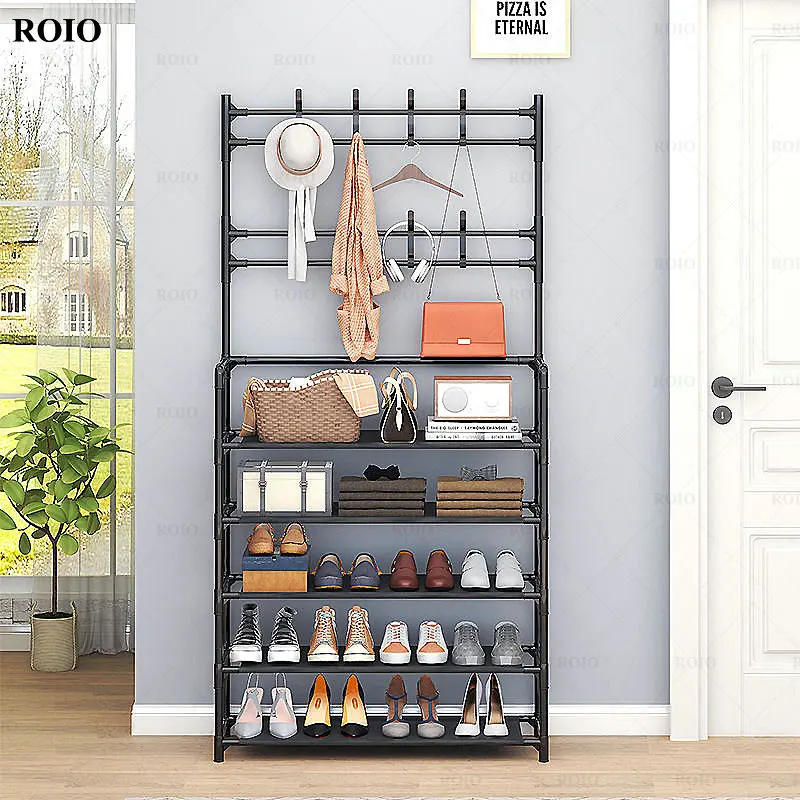 Multi-functional Simple Shoe Rack Entryway Shoe Organizer Stand Holder Coat Rack Home Furniture Space-saving Removable Shelf