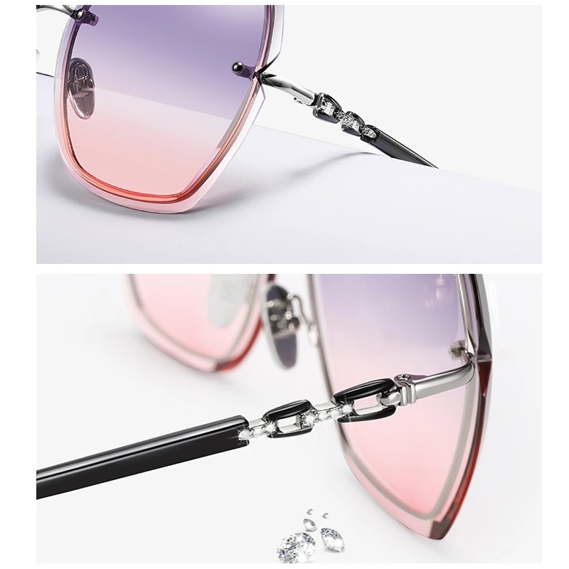 VEVAN Brand Designer Fashion Rimless Sunglasses Women UV400 Square Sun Glasses Vintage Gradient Lens Lentes de sol mujer oculos
