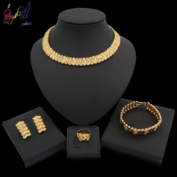 

Yulaili Fashion Gold Color Geometry Rhinestone Necklace Earrings Bracelet Ring for Women African Jewelry Sets Wholesale