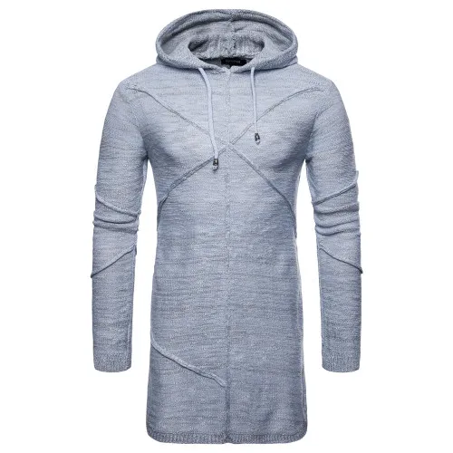 Light blue Осень и зима международная торговля мужской длинный свитер мягкий цвет с капюшоном с длинными рукавами свитер - Цвет: Light blue