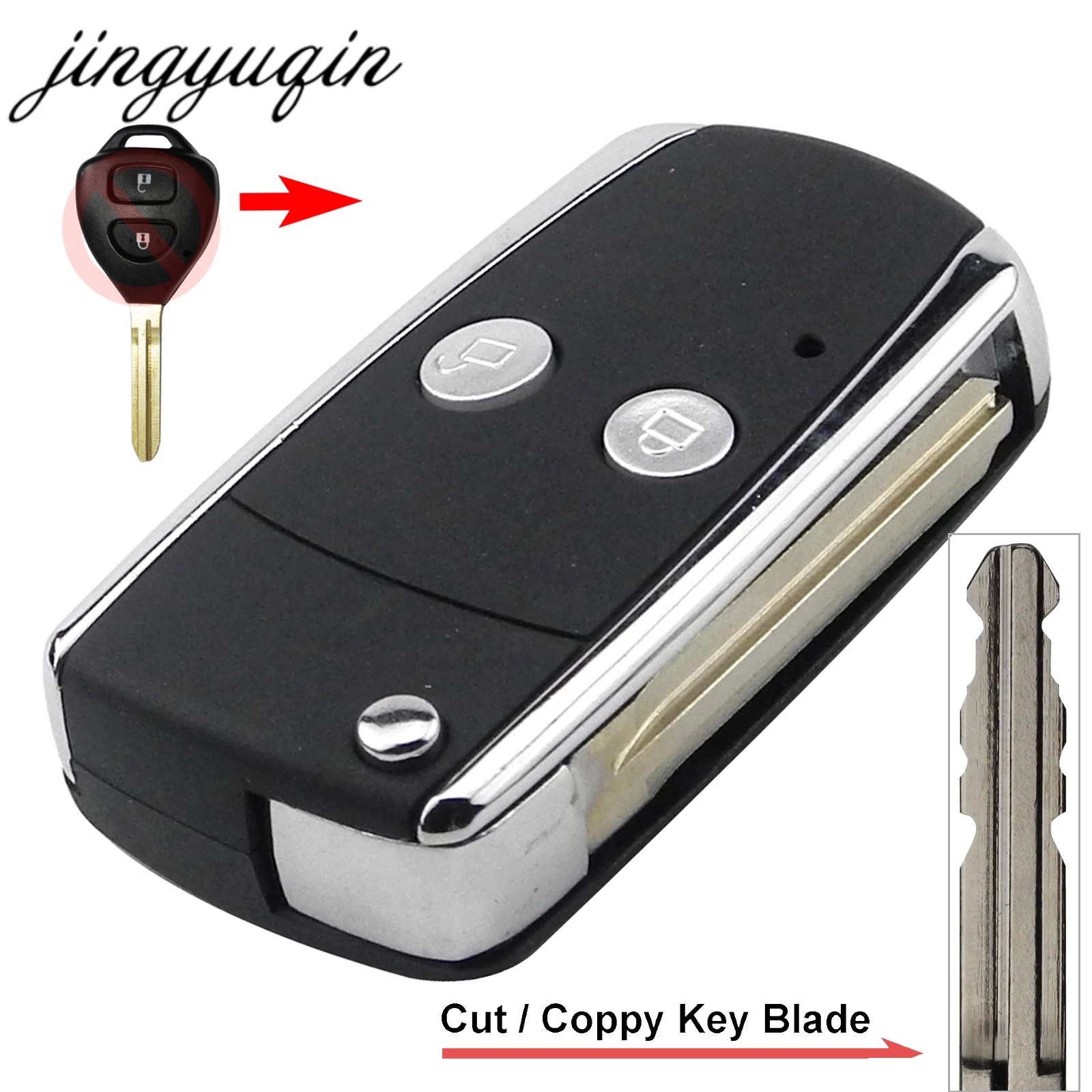 Bilchave Cut Blade TOY4 2 кнопки Складной флип дистанционный Брелок чехол для пластиковая пилочка для ногтей Yaris Hilux блестящая металлическая рамка ключ