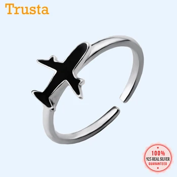 

Trustdavis 100% 925 Sterling Silver Fashion Black Plane Aircraft Adjustable Ring for Women Party Silver 925 Ring Jewelry DS1178