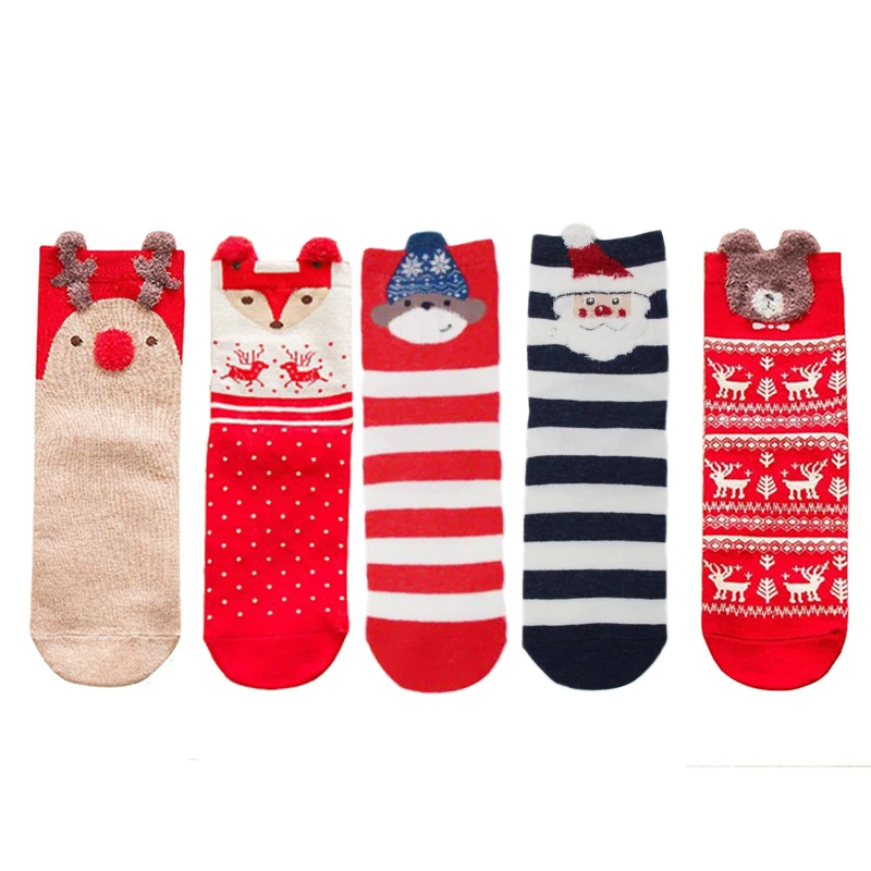 5-1 Manoswe Winter 3Pair/4Pair New Year Woman Christmas Socks Cotton Cartoon Elk Sock Keep Warm Socks Christmas Gift - Цвет: 5-1