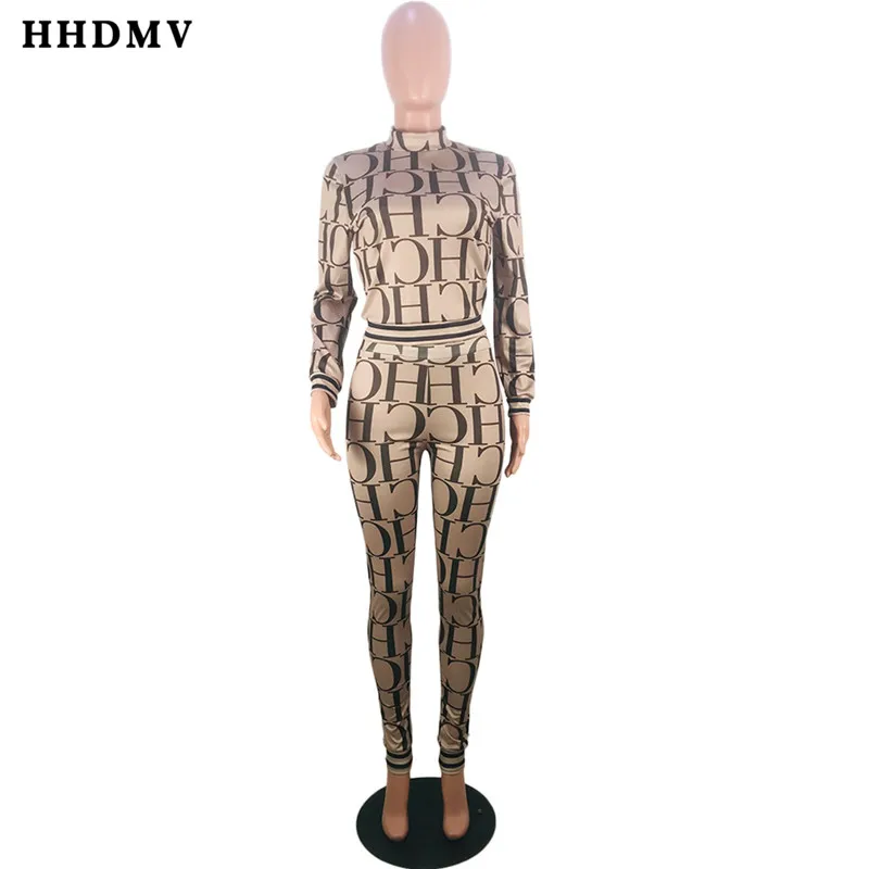 HHDMV KSN5058 новые модные уличные комплекты с длинными рукавами и круглым вырезом, короткий топ, эластичные длинные штаны с буквами, комплекты из 2 предметов