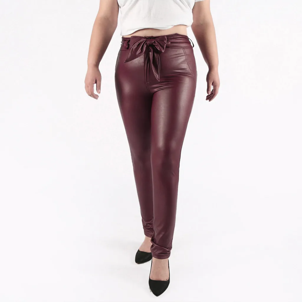 Женские облегающие брюки большого размера из искусственной кожи с высокой талией, узкие длинные штаны, кожаные брюки, повседневные Стрейчевые брюки для женщин