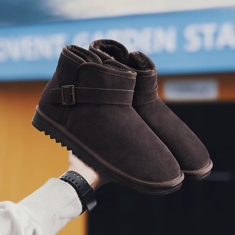 Новая мода Мужские ботинки высокое качество Водонепроницаемый Non-slip Женские Зимние ботильоны обувь Обувь на теплом меху плюшевые крючок на застежке-липучке; Мужская зимняя обувь - Цвет: Коричневый