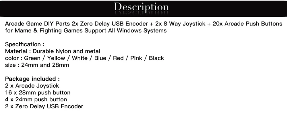 Аркадная игра diy части 2x Нулевая задержка USB энкодер+ 2x8 позиционный джойстик+ 20x аркадные кнопки для Mame, поддержка всех окон