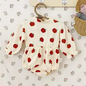 

2020 Baby Spring Autumn Clothing Newborn Infant Baby Girls Cotton Long Sleeves Apple Print Bodysuit Jumpsuit 0-24M