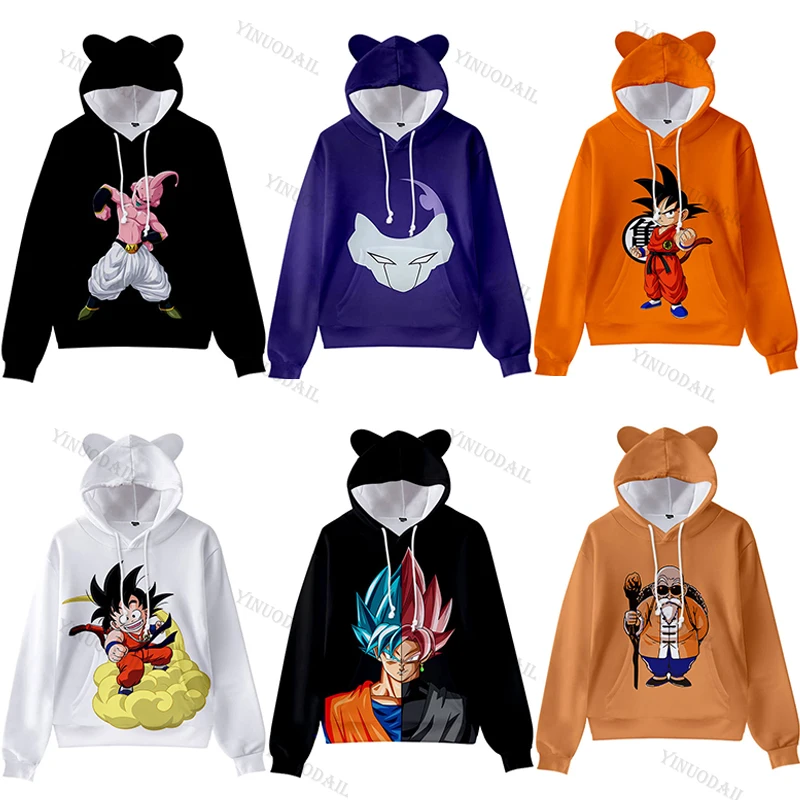 

Anime Dragon Ball Fashion Kids Children Cat Ear Cute Printed Long Sleeve Hoodies Pullovers Hooded Sweatshirts Tops