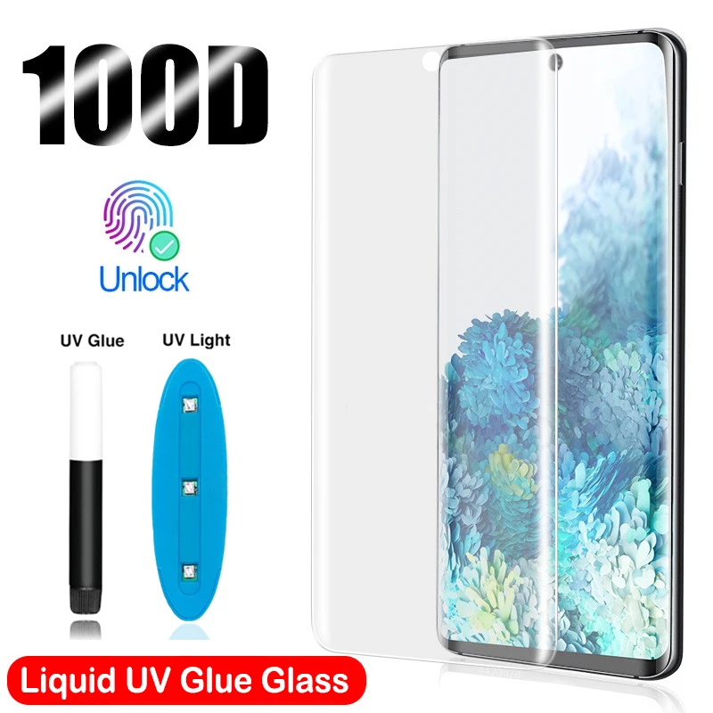УФ жидкое закаленное стекло с полным клеем для Samsung Galaxy S20 S10 S8 S9 Plus S10E Ultra Note 10 8 9