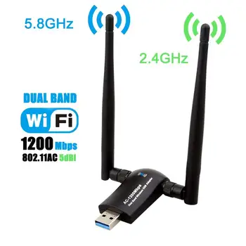 

Wireless USB WiFi Adapter 1200Mbps Dual Band 2.4GHz/300Mbps 5GHz/867Mbps High Gain Dual 5dBi Antennas Network WiFi USB 3.0