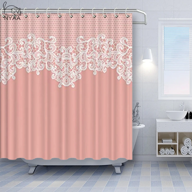 Vixm Pink And White Shower Curtain Lace Old Fashioned Border On Pink Color Wedding Theme