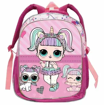 

12 inch Cute Girls Backpack For Kindergarten Pink Small Bookbags Kids Lovely Lol Doll Print Backpack Cartoon Schoolbag
