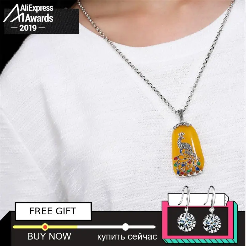 Amazing NOT FAKE S925 Sterling Silver Israel Amber Phenix peacock Artisan Baltic Pendants upper lithuania Chalcedony Yellow