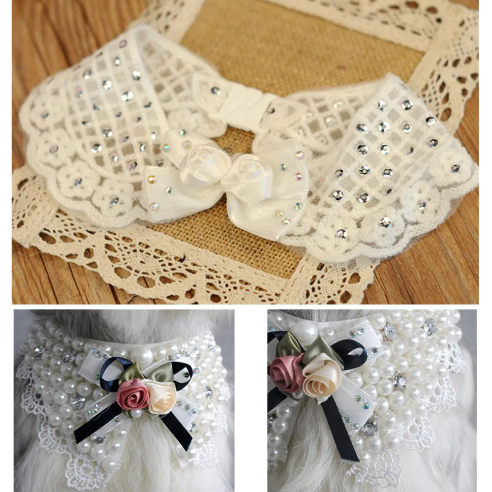 

Pet Collar Necklace Flower Dog Collar Pearl Small Medium Dog Bibs Bandana Neckerchief Dog cat wedding Collar