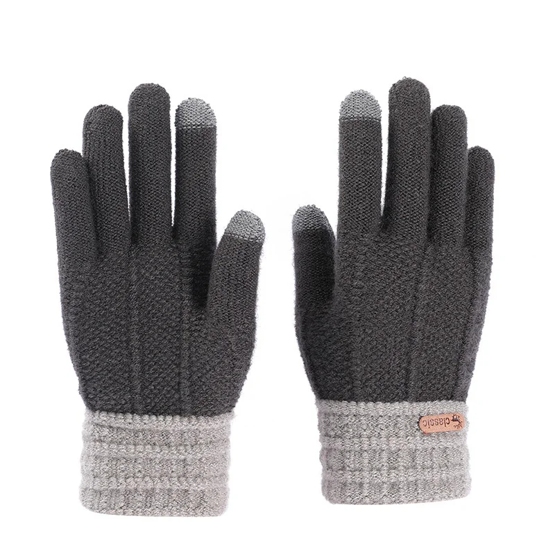 Winter Touch Screen Gloves For Women Men Printing Knitted Full Finger Gloves Elastic Warm Sensory Gloves Mittens Guantes Luvas - Цвет: gray