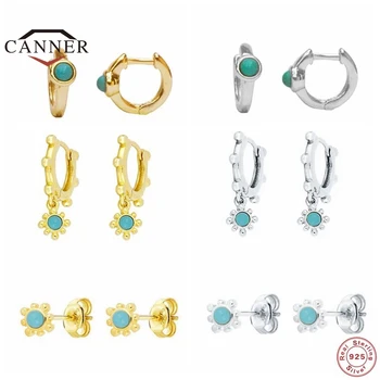

CANNER Real 925 Sterling Silver Stud Earrings for Women INS turquoise Ear Buckle Piercing Earring Earings Jewelry pendientes