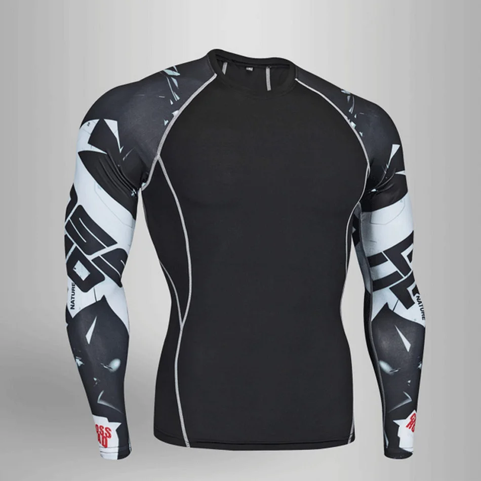 T-Shirt Компрессионный Спортивный Костюм 4xl колготки для футболок мужской комплект для фитнеса термобелье мужской костюм для бега бренд ММА Рашгард - Цвет: T-Shirt