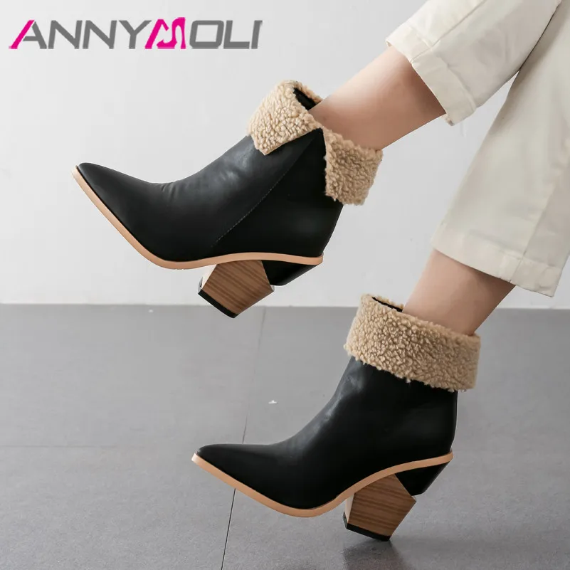 

ANNYMOLI Women Boots Winter Ankle Boots High Quality Strange Style Heel Short Boots Extreme High Heel Shoes Ladies Fall Size 43