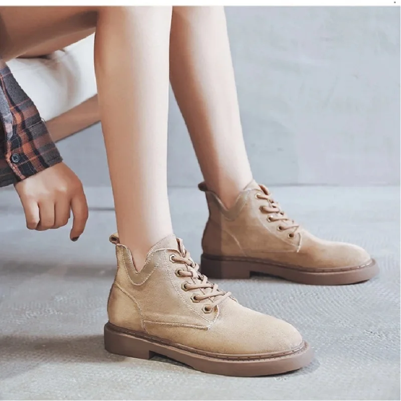

Martin Boots Women's 2019 Autumn And Winter Versatile Shoe British Style Lace-up Short Boots Retro WOMEN'S Suede Boots plus Velv