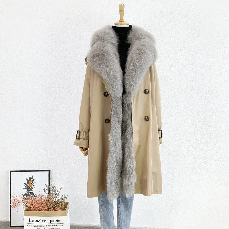 Pudi, Женское пальто из натурального меха, куртка, Тренч, новые меховые пальто с воротником из лисьего меха, подкладка из меха кролика, tx22b01 - Цвет: 4