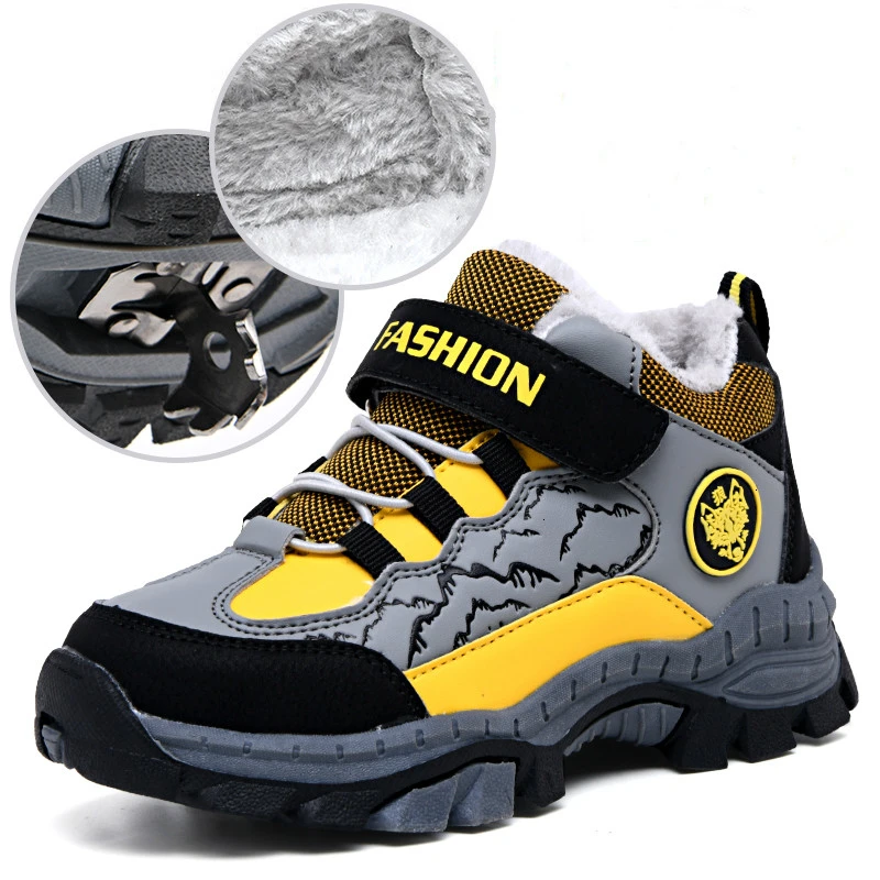 FLARUT детская зимняя обувь для мальчиков походная обувь с мехом теплая спортивная обувь для бега водонепроницаемые Нескользящие уличные мягкие альпинистские кроссовки - Цвет: yellow snow boot boy