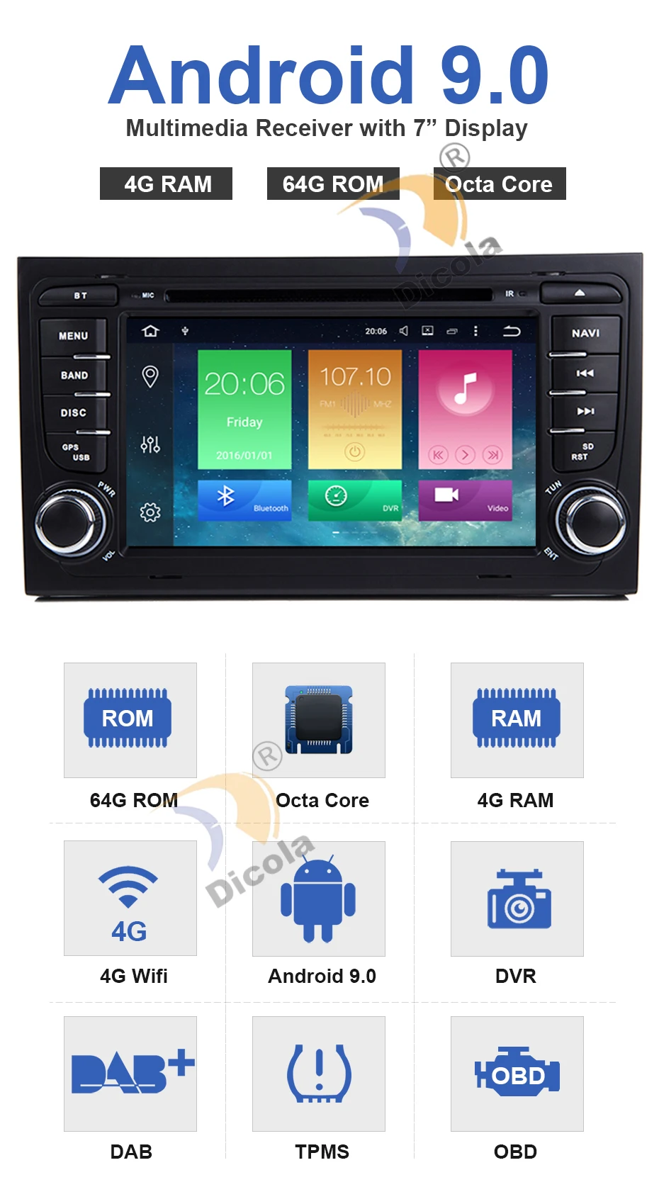 " ips HD Радио 2 din Android 9 Восьмиядерный автомобильный dvd-плеер gps DAB+ OBD2 для Audi A4 S4 RS4 2002 2003 2004 2005-2008 SEAT Exeo