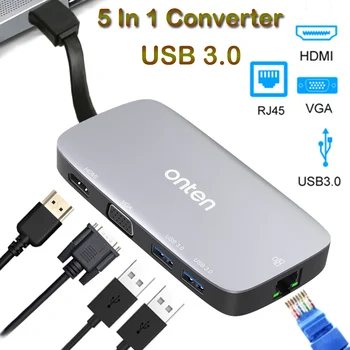 

USB3.0 to Multi-functional Docking 5in1 USB 3.0 Adapter HDMI VGA RJ45 USB Hub usb 3.0 to HDMI Dock Station Laptop Dock Station