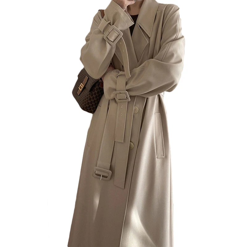 

2024 Fashion Long Trench Coats Spring Autumn Women's Clothing Casual Double breasted With Belt Windbreaker Overcoats 61b