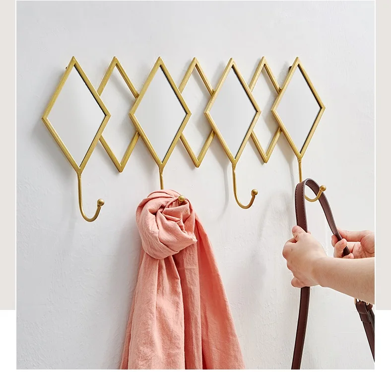 Creative key hook bathroom bedroom wall household door hanging clothes wall hanging wall Golden Baking Paint Remove Paint by Han