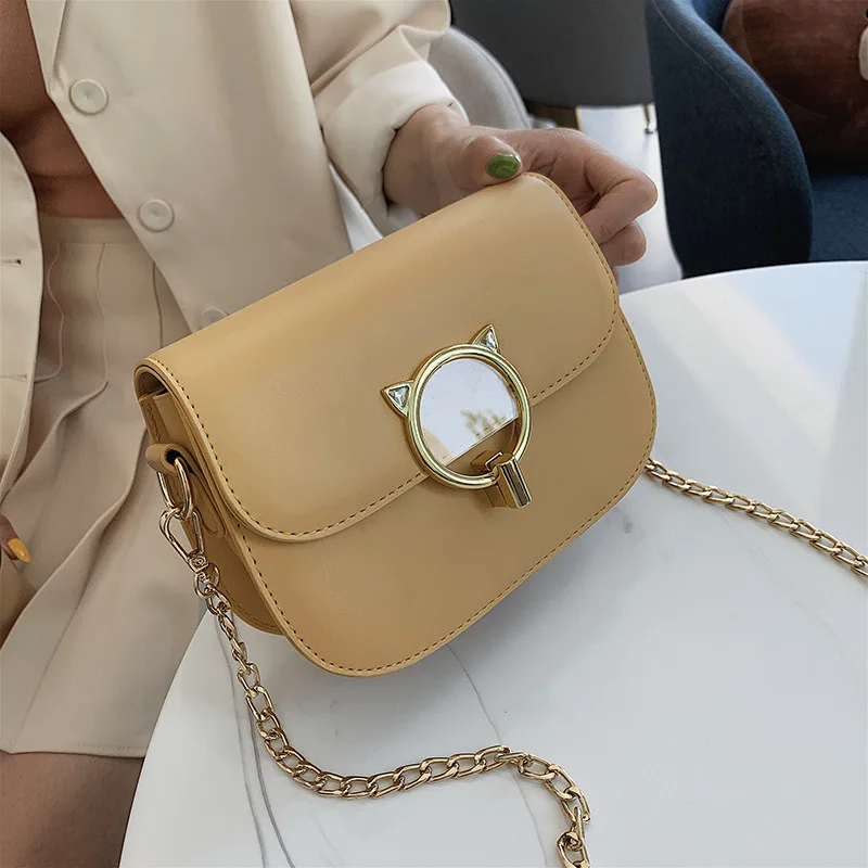 

Summer Cat WOMEN'S Bag New Style 2019 Summer Hipster Shoulder Chain Bag Shoulder Fashion Solid Color Saddle Bag