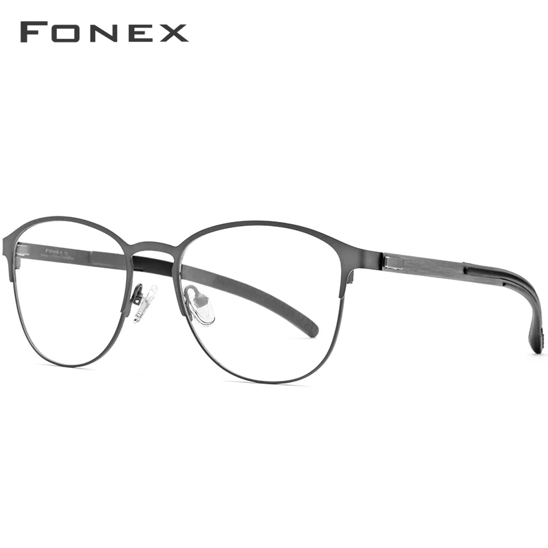 FONEX, оправа для оптических очков из силиконового сплава, мужские очки по рецепту, ретро, круглые очки для близорукости, женские металлические очки без винтов 987 - Цвет оправы: Серый