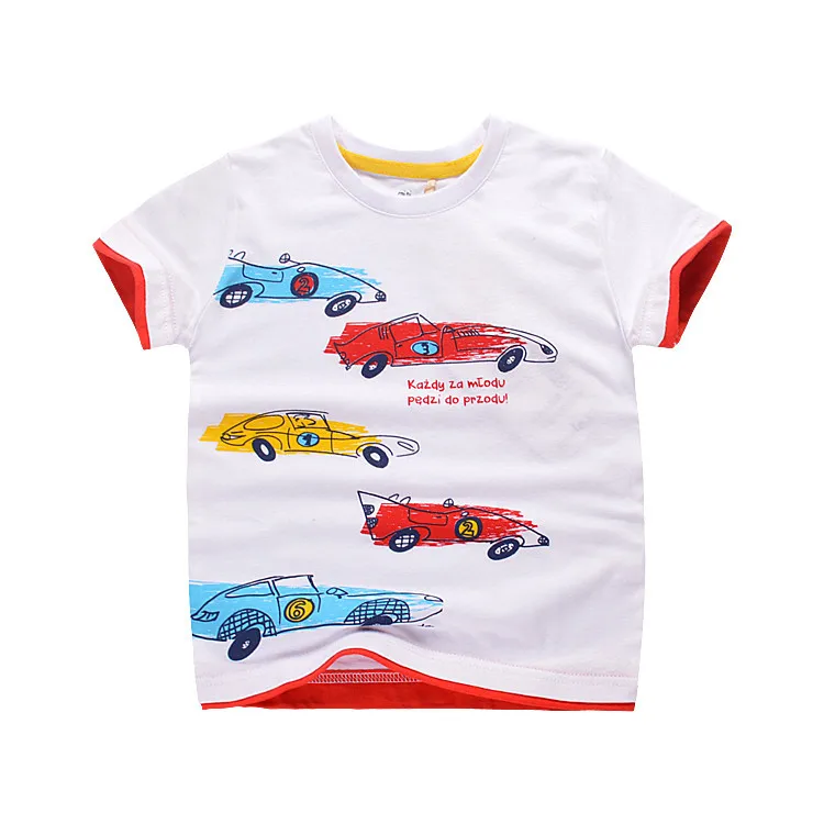 

Summer New Style Childrenswear Printed Car Pure Cotton Short-sleeved T-shirt Contrast Color BOY'S BABY'S Top