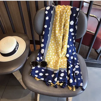 

2020 fashion new hemp silk scarf women Joker black white polka dot summer long travel shawl spring autumn silk scarves long