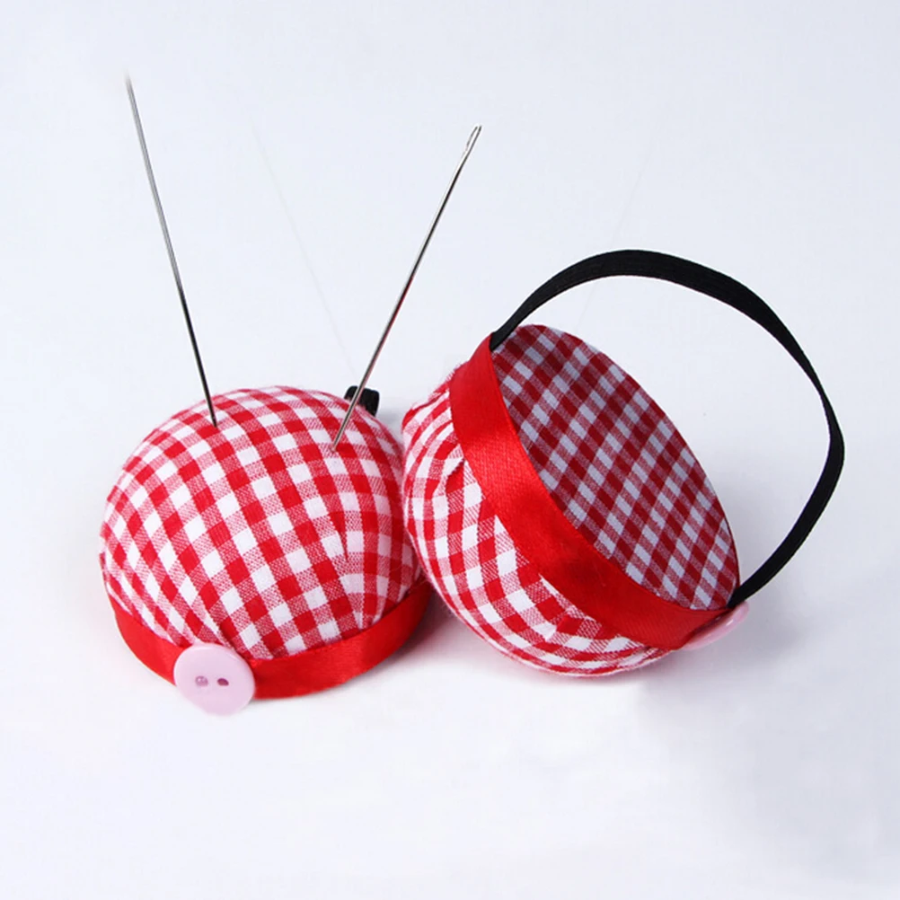Plaid Grids Needle Sewing Pin Cushion Wrist Strap Tool Button Storages Holder PT Plaid Grids Needle Sewing Pin Cushion Wrist Strap Tool Button Storages Holder PT