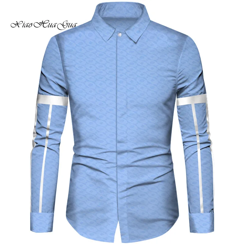 African Clothes Men Top Shirts Bazin Riche African Men Clothes Cotton Print Patchwork Formal Shirts Traditional African WYN832