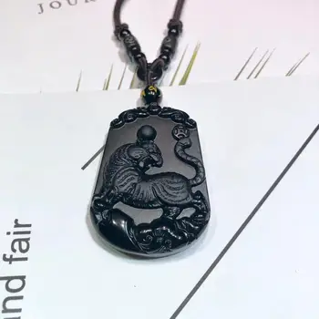 

Natural obsidian Zodiac Tiger pendant obsidian feather tiger pendant + with high-end sling