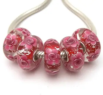 

JGWG1518 5X 100% Authenticity S925 Sterling Silver Beads Murano Glass beads Fit European Charms Bracelet diy jewelry Lampwork