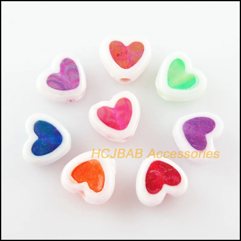 Fashion 70Pcs White Side Mixed AB Acrylic Plastic Tiny Heart Spacer Beads Charms 7x8mm | Украшения и аксессуары