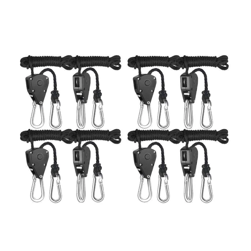 

4 Pairs 1/8 Inch Adjustable Heavy Duty Rope Hanger - Reinforced Metal Internal Gears Ratchets, Loose-Proof Design, 8-Ft Long & 1