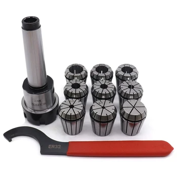 

LBER 9Pcs Er32 Spring Collets Set 2/4/6/8/10/12/16/18/20Mm + 1Pcs Mt3 M12 Er32 Collet Chuck Morse Taper Holder Collet Power Tool