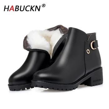 

HABUCKN Women Fashion Snow Boots Winter Wool Mother Booties Thick Warm Natural Wool Woman Shoes Large Size 41 42 43 Black