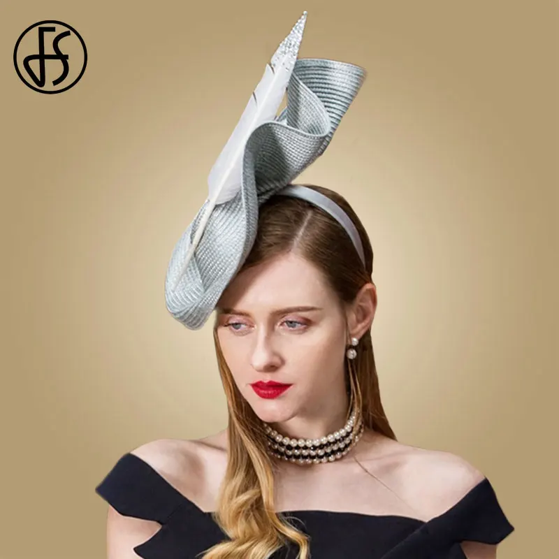 Женская винтажная шляпка Таблетка FS черная с перьями для церкви и торжественных